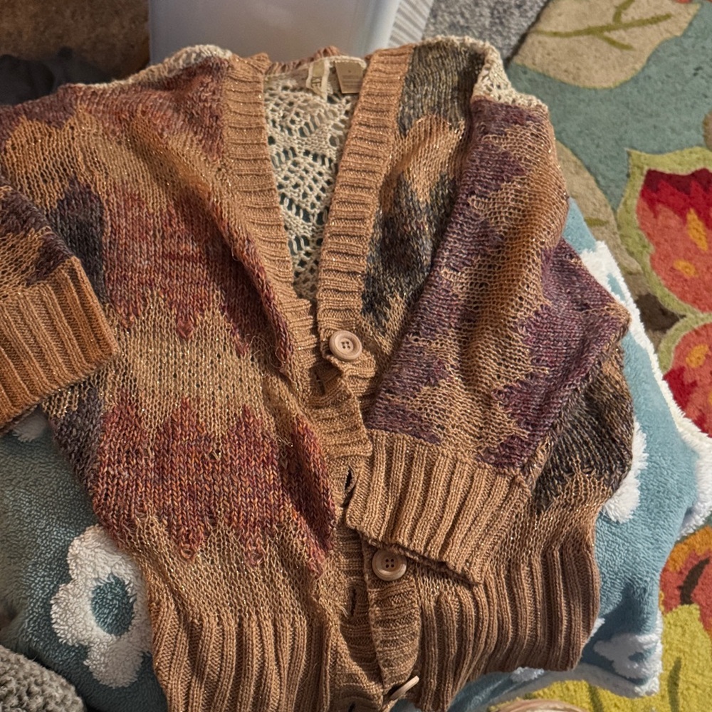BKE Women's Brown and Purple Cardigan Sweater